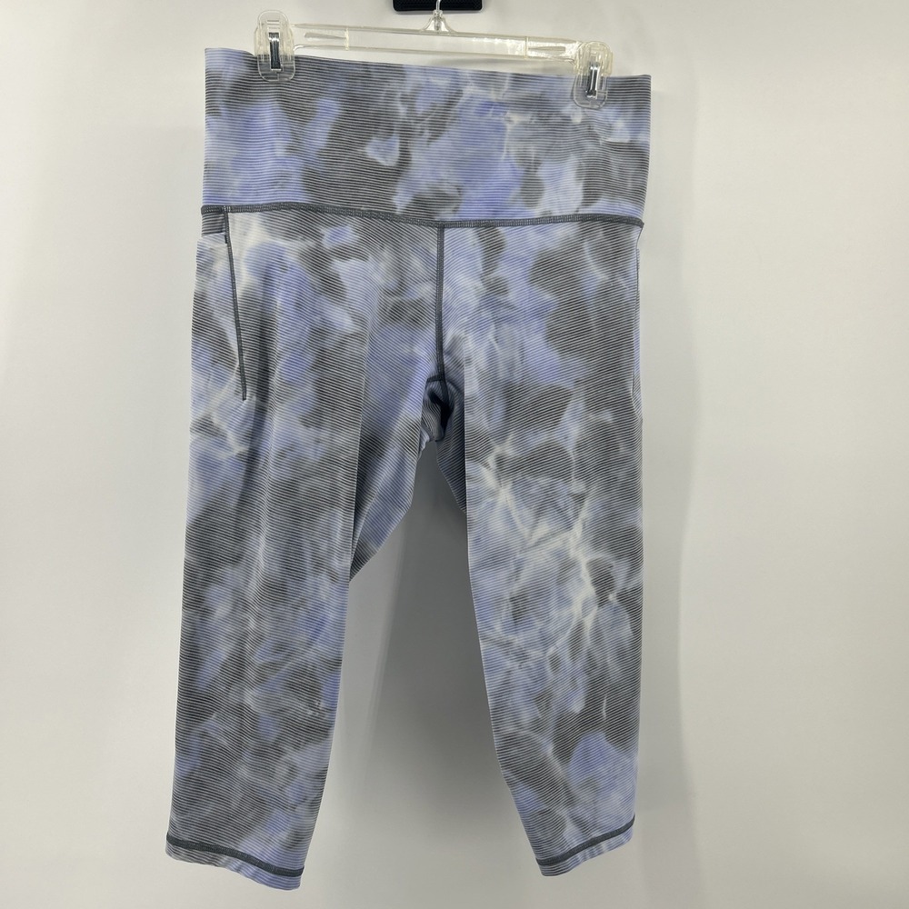 Athleta Capri Leggings Pants Women's 1X Plus Blue Gray Tie Dye Yoga Run Exercise